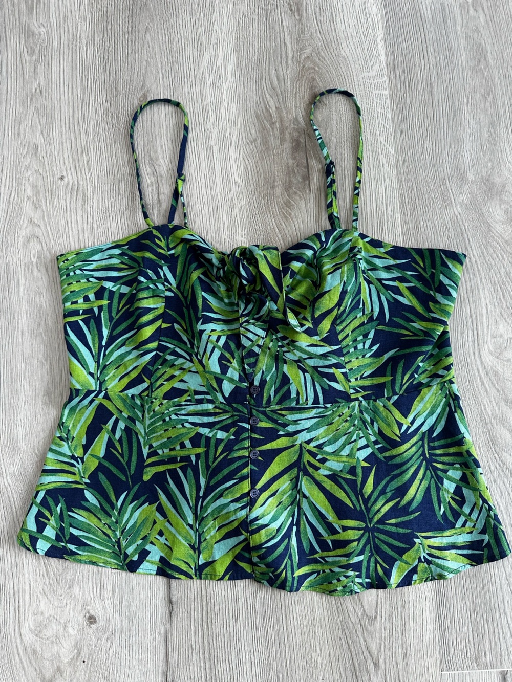 Sofia Vergara Linen Blend Palm Print Peplum Top Size XL Tropical Cami w Elastic